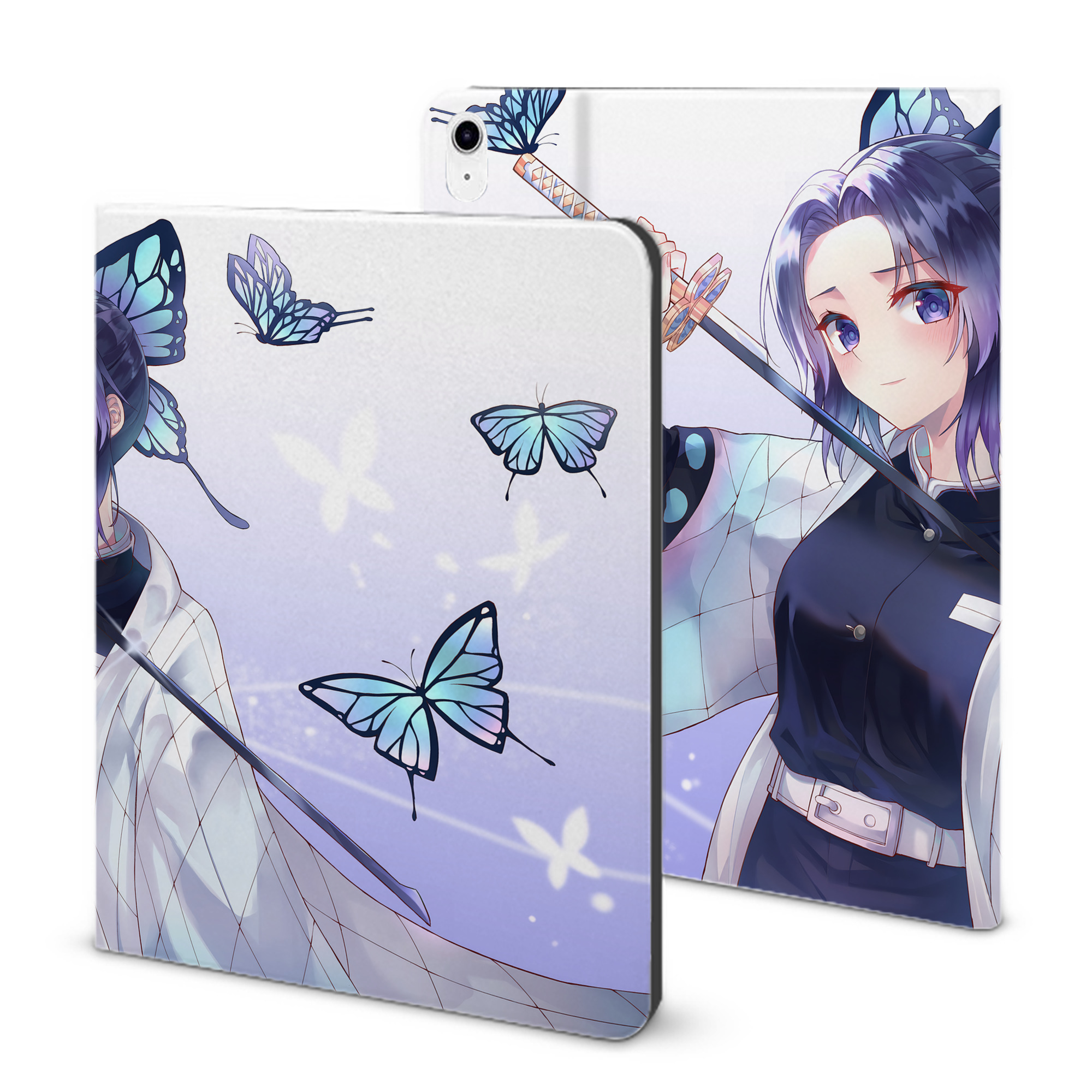 （画像用） 鬼滅の刃（きめつのやいば）蟲柱-胡蝶 しのぶ／こちょう しのぶ Kochou Shinobu IPad ケース ブック型 PUレザー TPU 耐衝撃 軽量 薄型 ペン収納なし 全面保護 IPad 各モデル対応